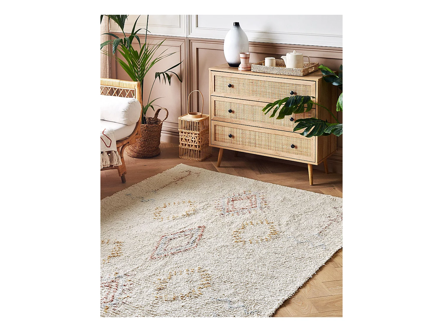 Teppich Baumwolle beige 160 x 230 cm geometrisches Muster Kurzflor BETTIAH