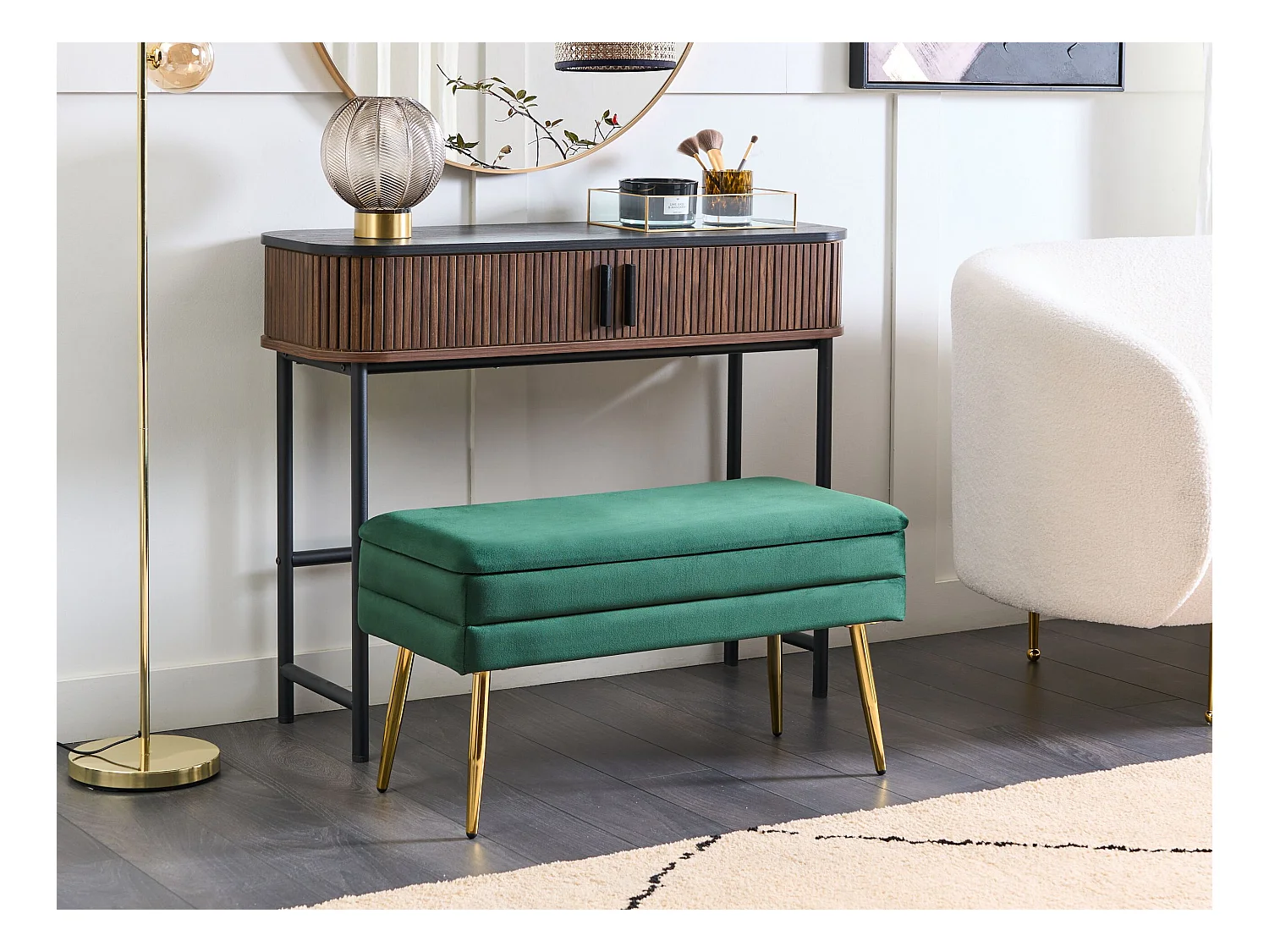 Banc de rangement DURHAM Velours Vert foncé