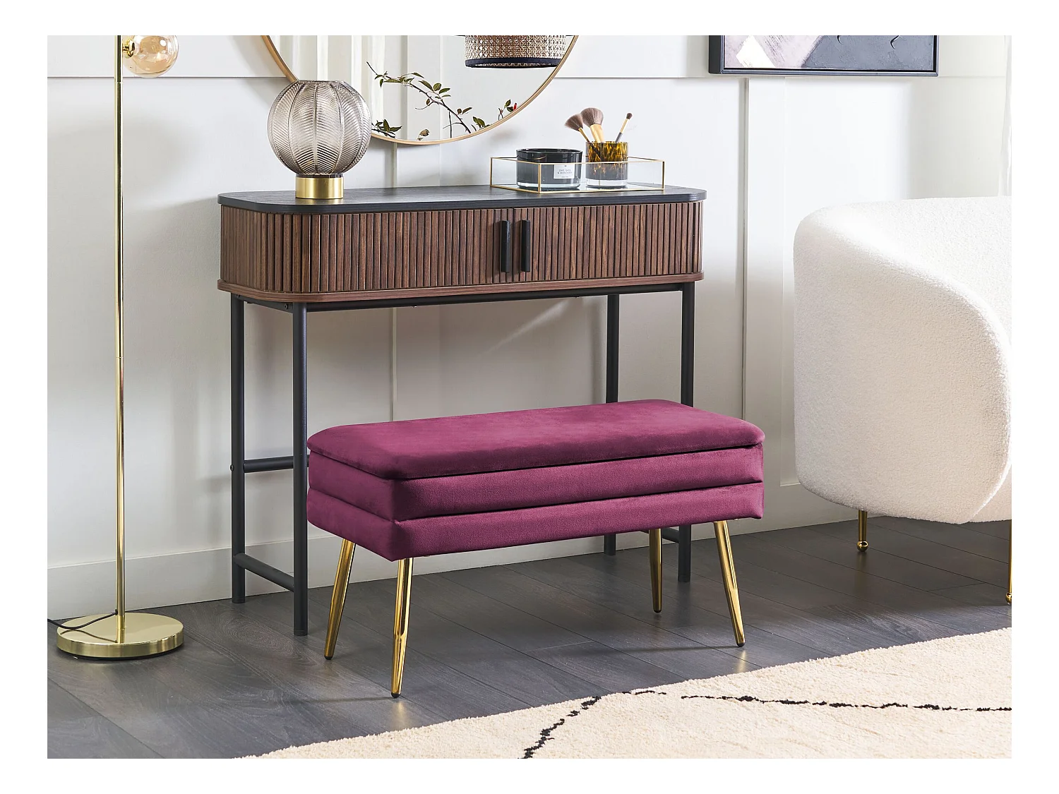 Banc de rangement DURHAM Velours Rouge Bordeaux