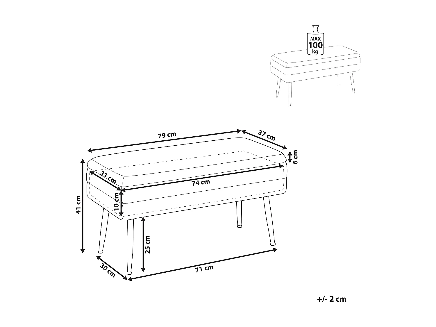 Banc de rangement DURHAM Velours Rouge Bordeaux