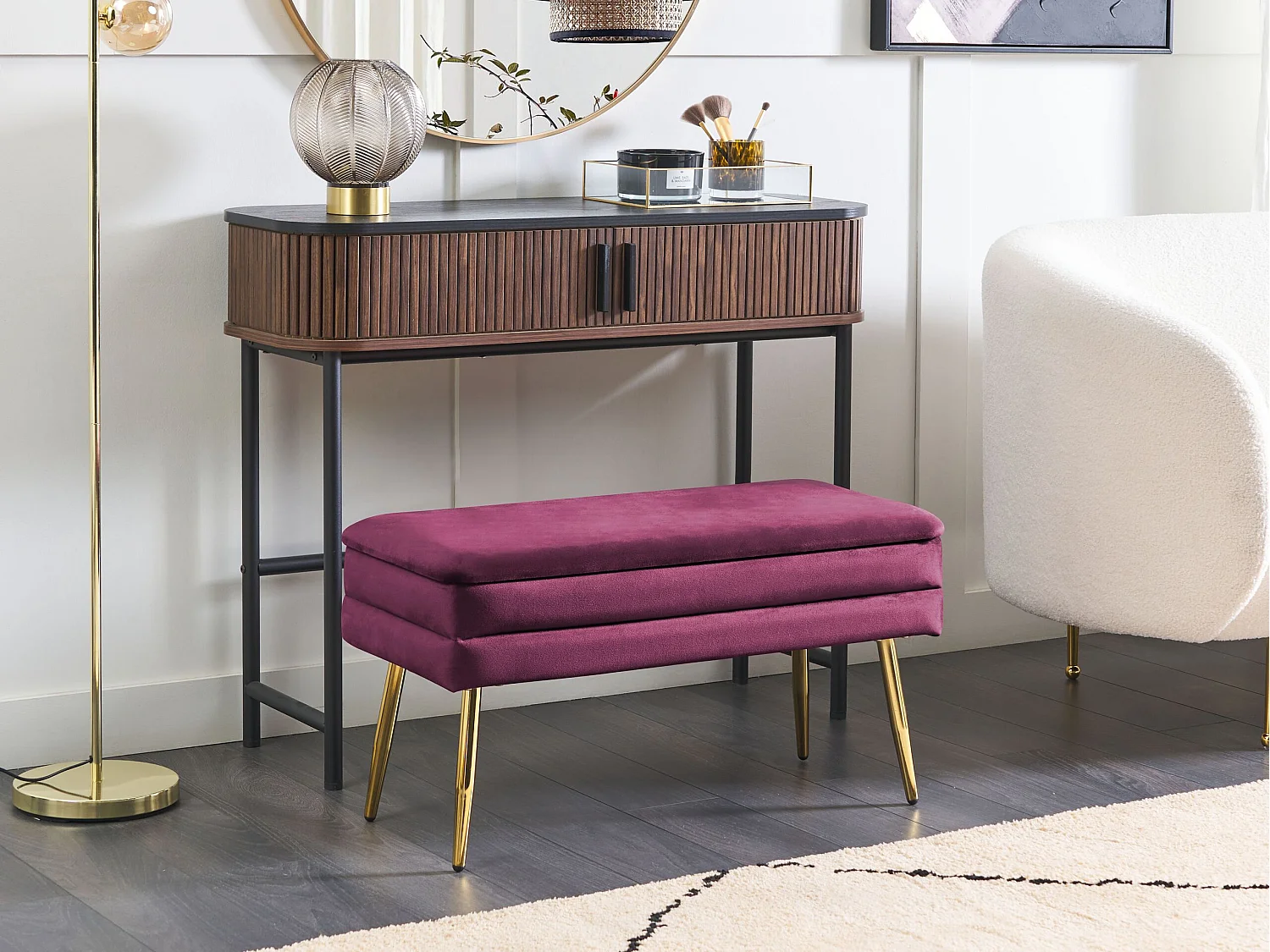Banc de rangement DURHAM Velours Rouge Bordeaux