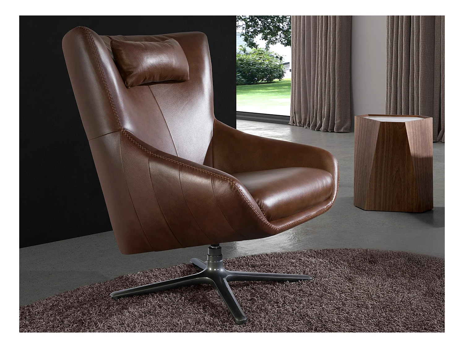 Fauteuil pivotant en cuir brun 5089 ANGEL CERDA