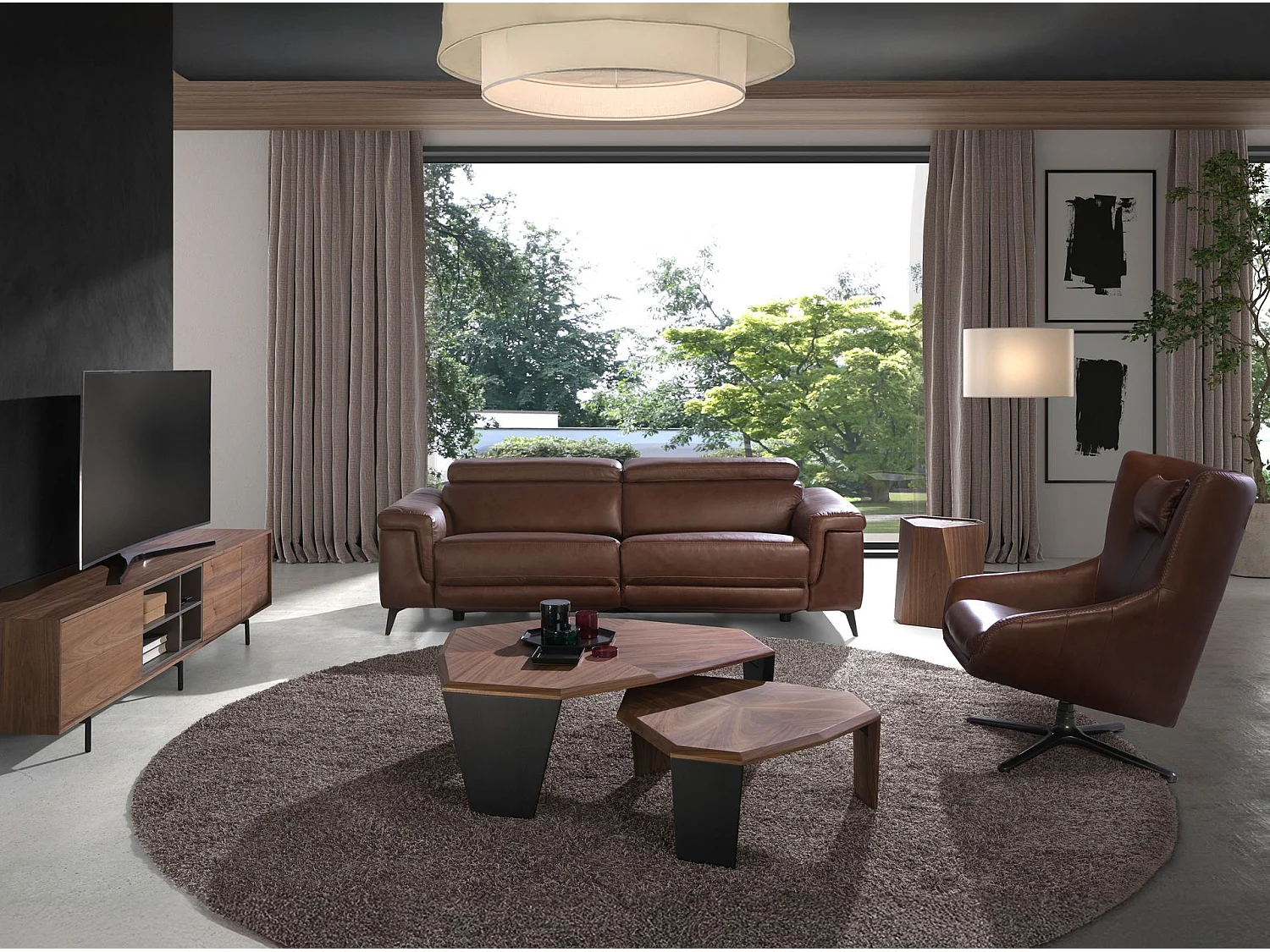 Cognac bruine leren draaifauteuil 5089 ANGEL CERDA