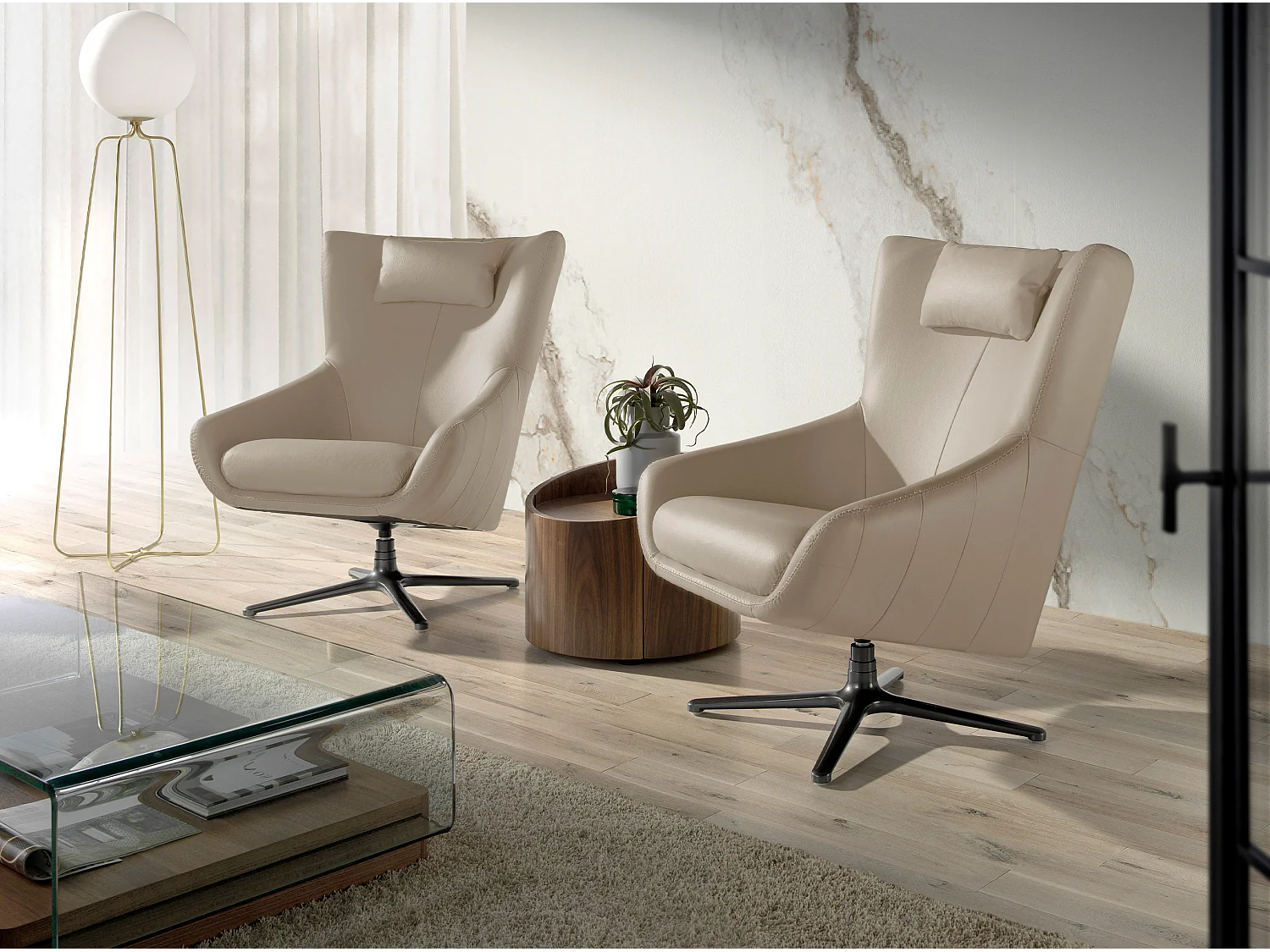 Grey taupe leather swivel armchair 5090 ANGEL CERDA
