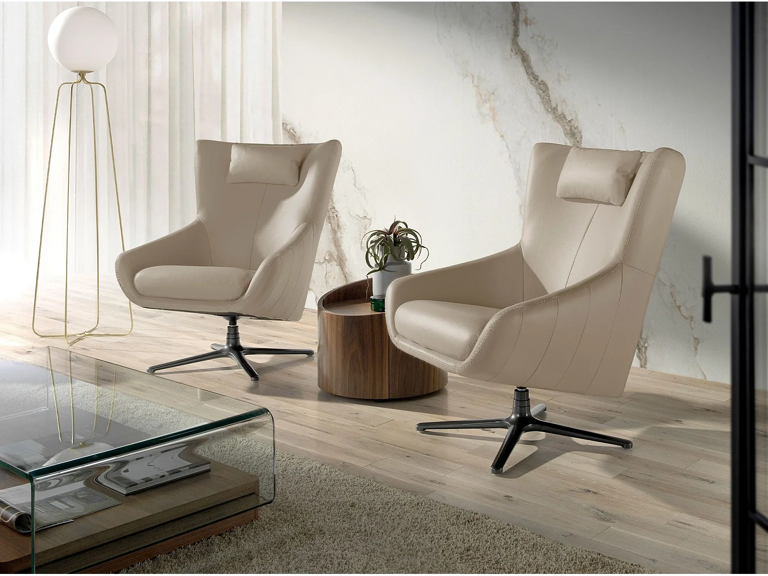 Grey taupe leather swivel armchair 5090 ANGEL CERDA