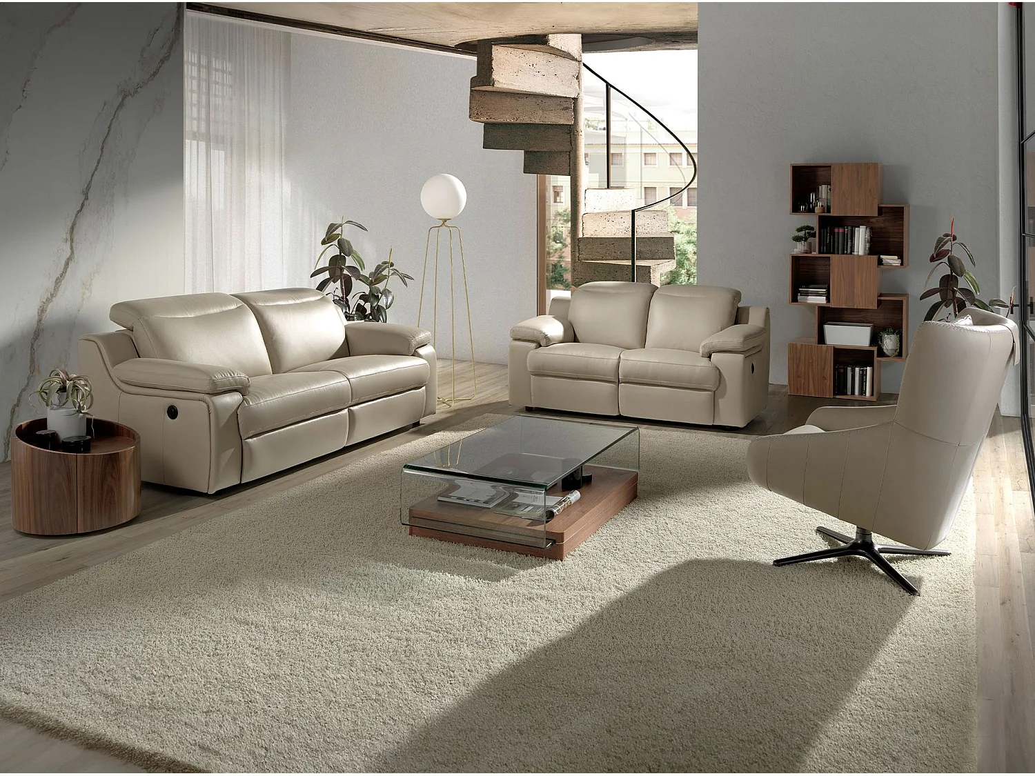 Grey taupe leather swivel armchair 5090 ANGEL CERDA