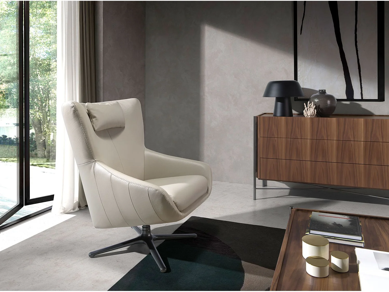 Grey taupe leather swivel armchair 5090 ANGEL CERDA