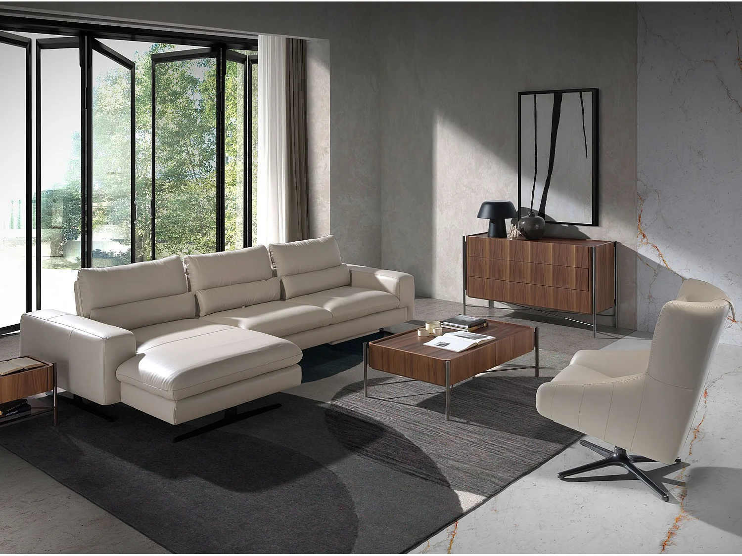 Grey taupe leather swivel armchair 5090 ANGEL CERDA