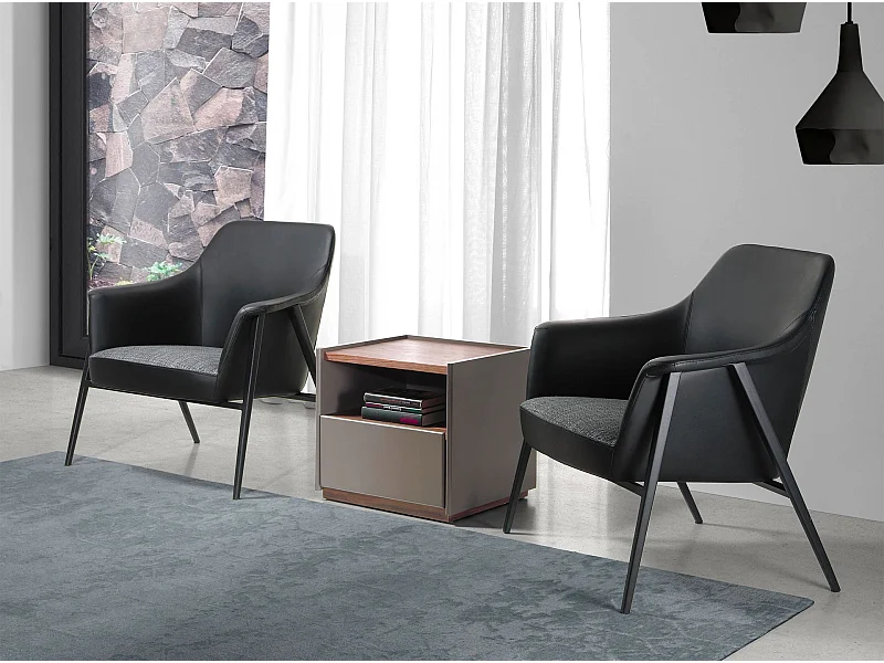 Fauteuil pivotant en tissu gris et similicuir noir 5080 ANGEL CERDA