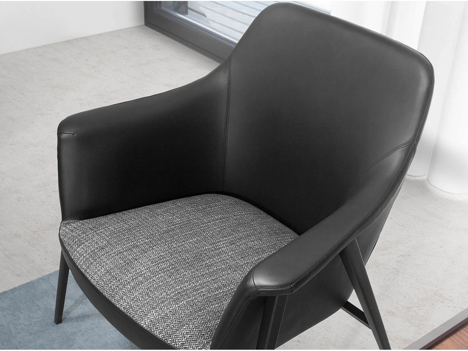 Fauteuil pivotant en tissu gris et similicuir noir 5080 ANGEL CERDA