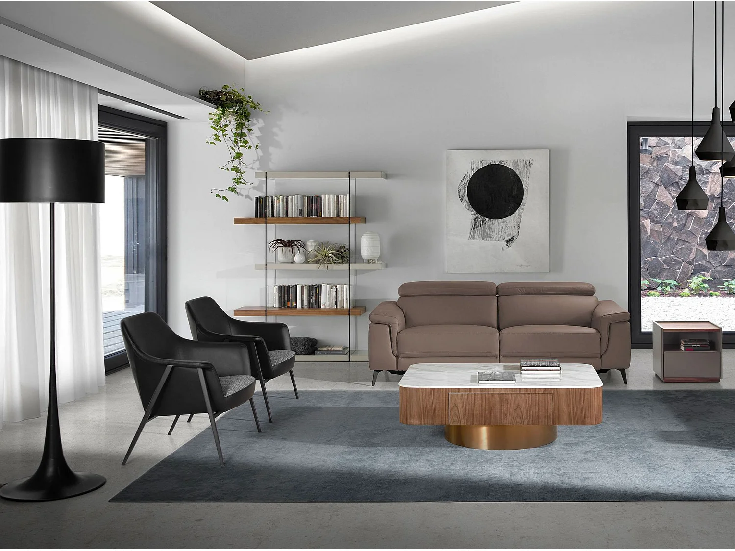 Fauteuil pivotant en tissu gris et similicuir noir 5080 ANGEL CERDA