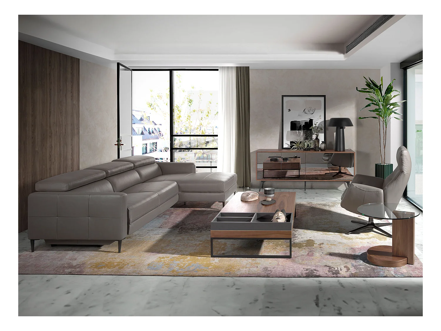 Fauteuil pivotant inclinable en cuir gris 5092 ANGEL CERDA