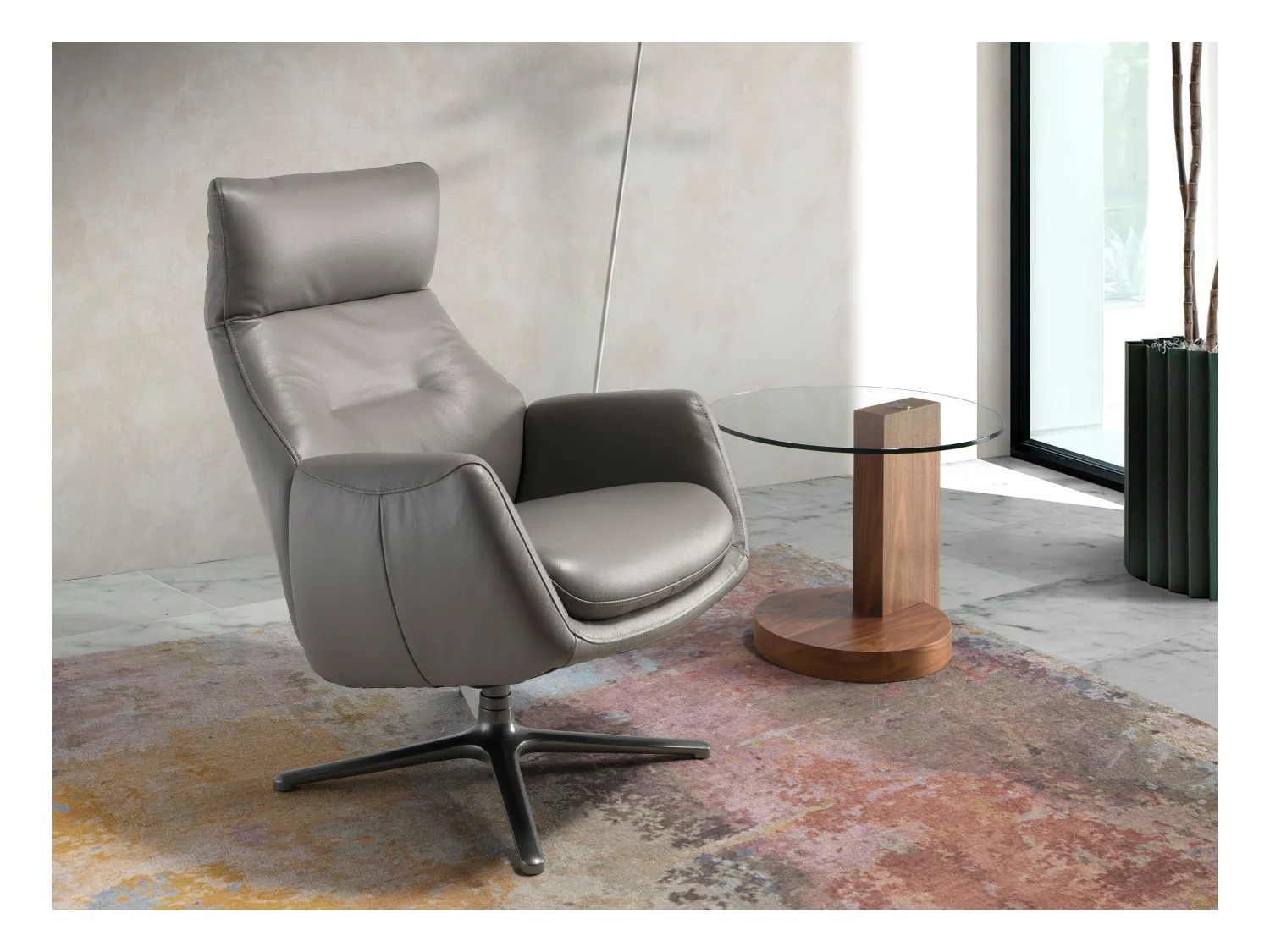 Grauer Leder-Drehsessel mit Liegefunktion  5092 ANGEL CERDA