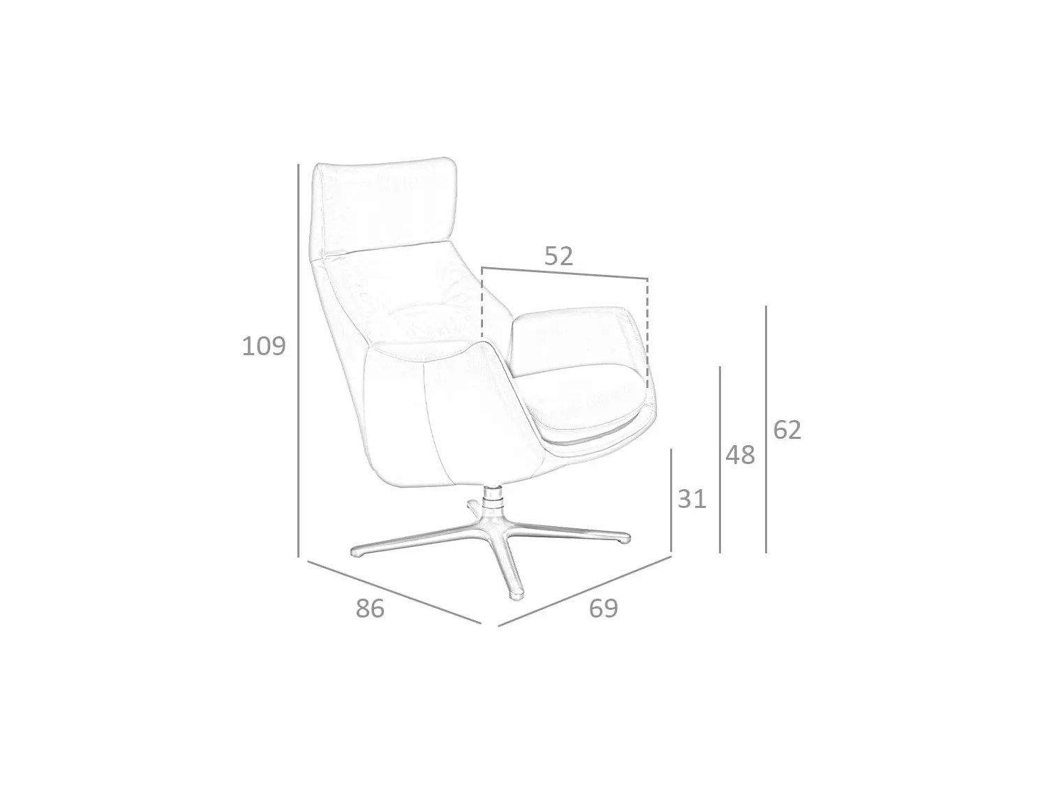 Grauer Leder-Drehsessel mit Liegefunktion  5092 ANGEL CERDA