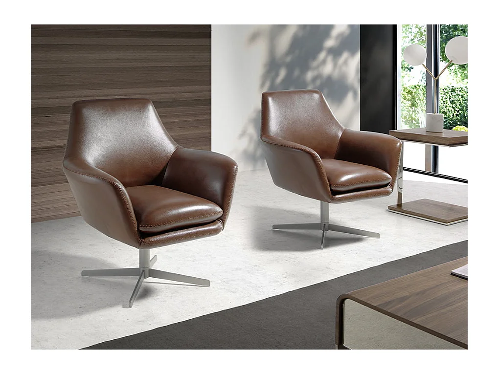 Sillón giratorio de piel y acero pulido  5093 ANGEL CERDA