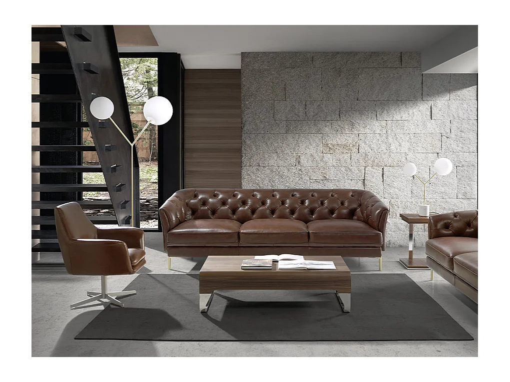 Sillón giratorio de piel y acero pulido  5093 ANGEL CERDA