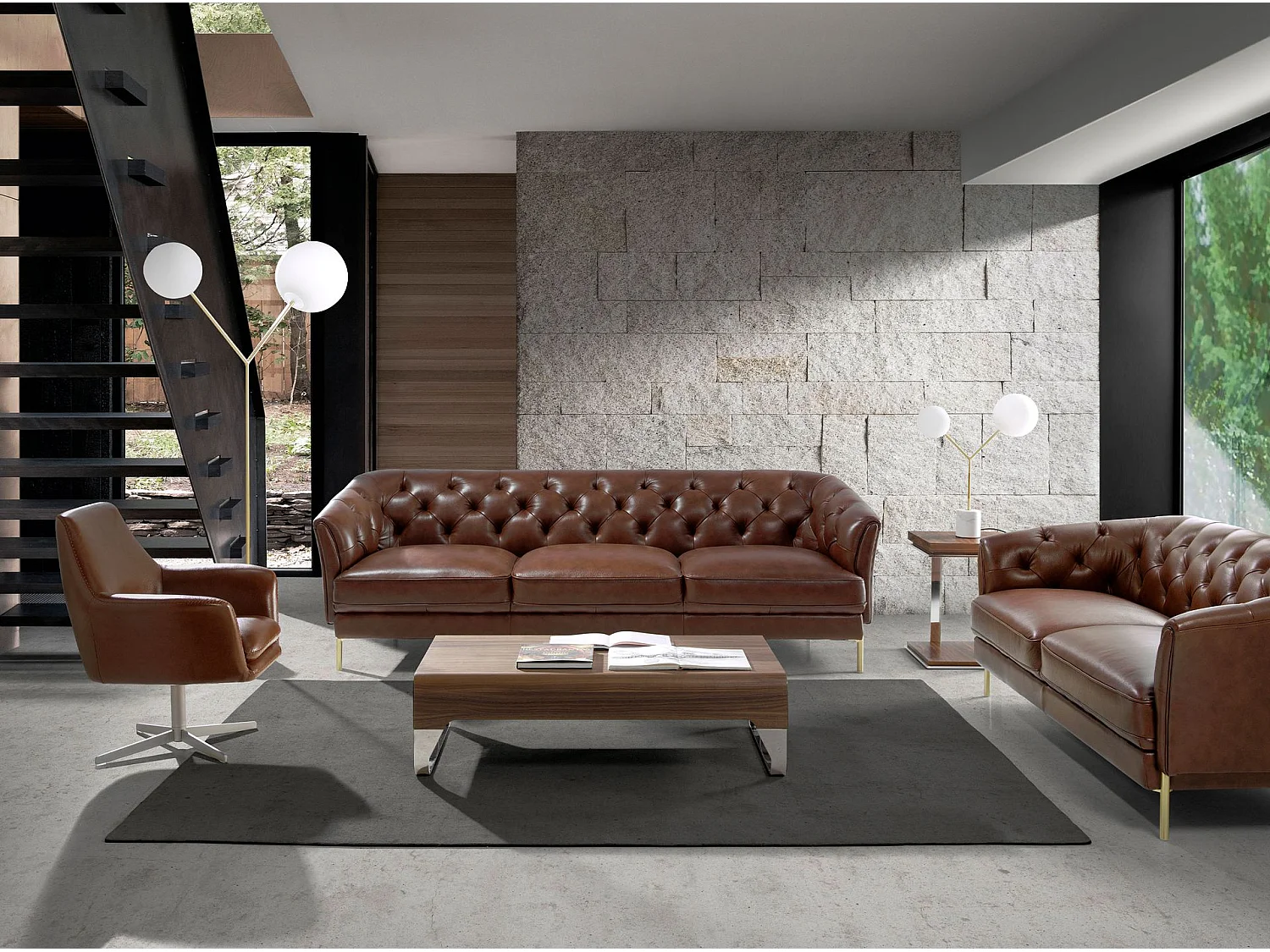 Fauteuil pivotant en cuir brun cognac 5093 ANGEL CERDA