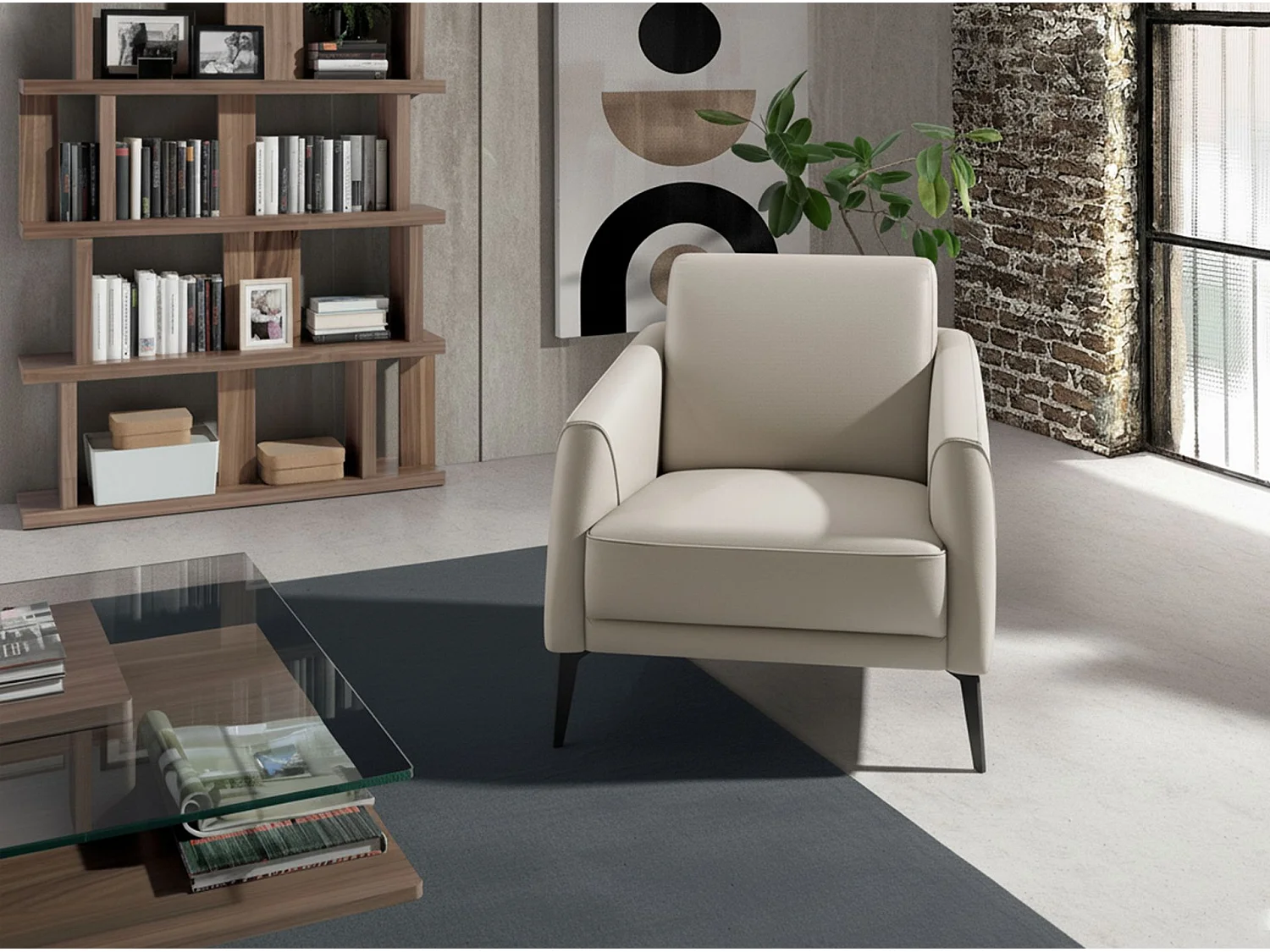 Fauteuil en cuir gris taupe 5094 ANGEL CERDA