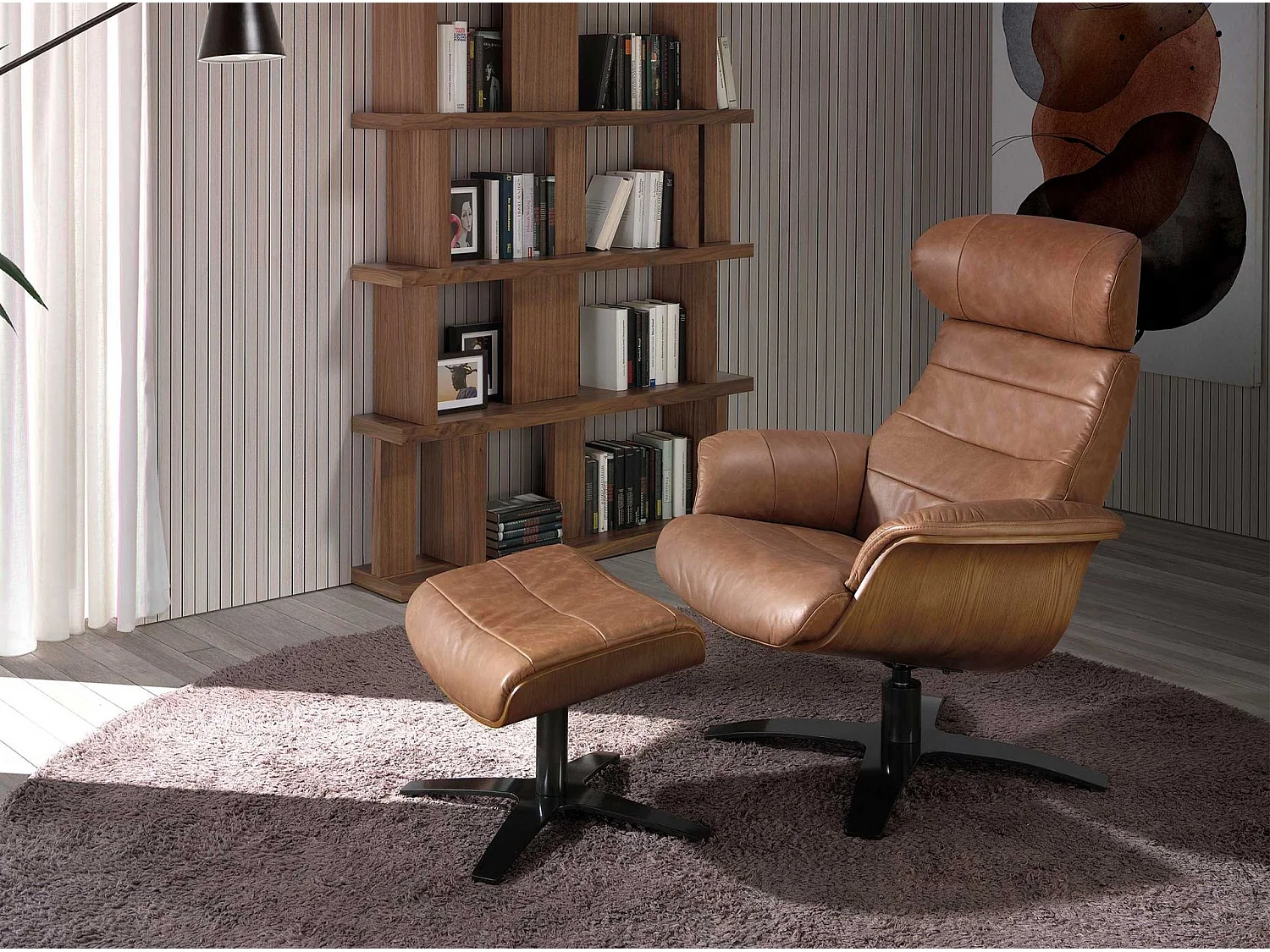 Fauteuil pivotant en cuir de couleur camel 5083 ANGEL CERDA