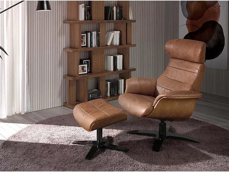 Draaibare relaxfauteuil van bruin leer 5083 ANGEL CERDA