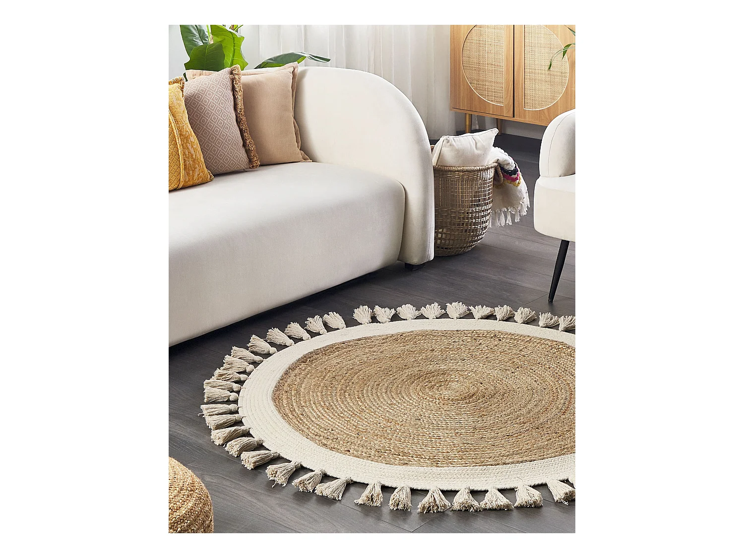 Runder Teppich mit Fransen Jute ⌀ 120 cm beige SAMSUN