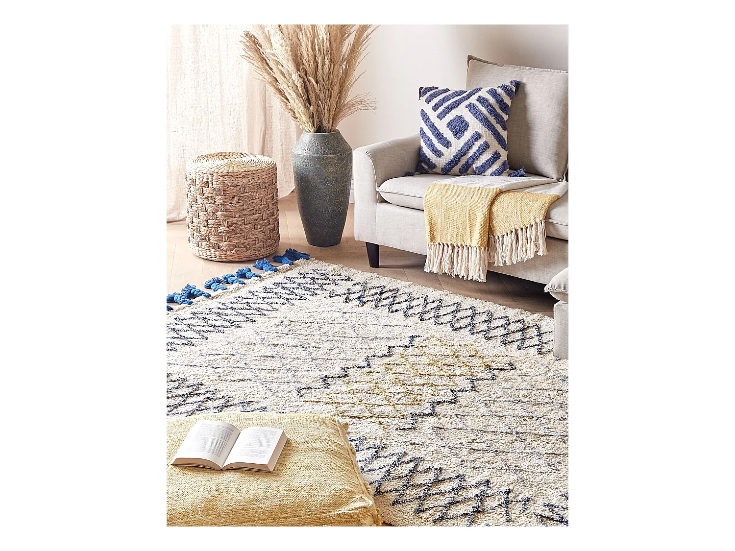 Tapete de algodão creme e azul 140 x 200 cm ERZINCAN