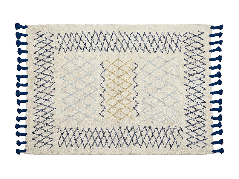 Tappeto cotone beige blu nero e giallo 140 x 200 cm ERZINCAN