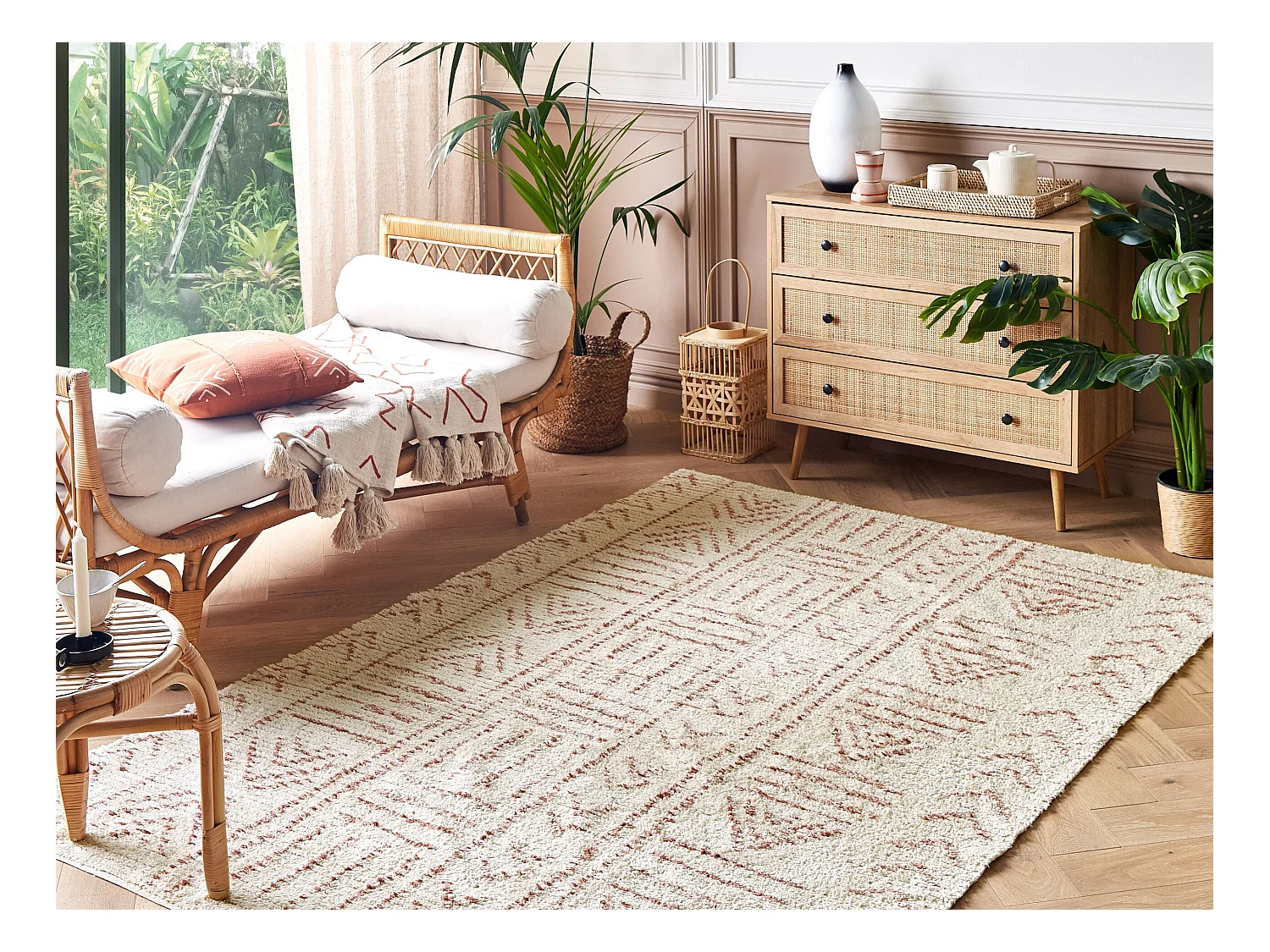 Teppich Baumwolle beige / rosa 160 x 230 cm geometrisches Muster Kurzflor EDIRNE