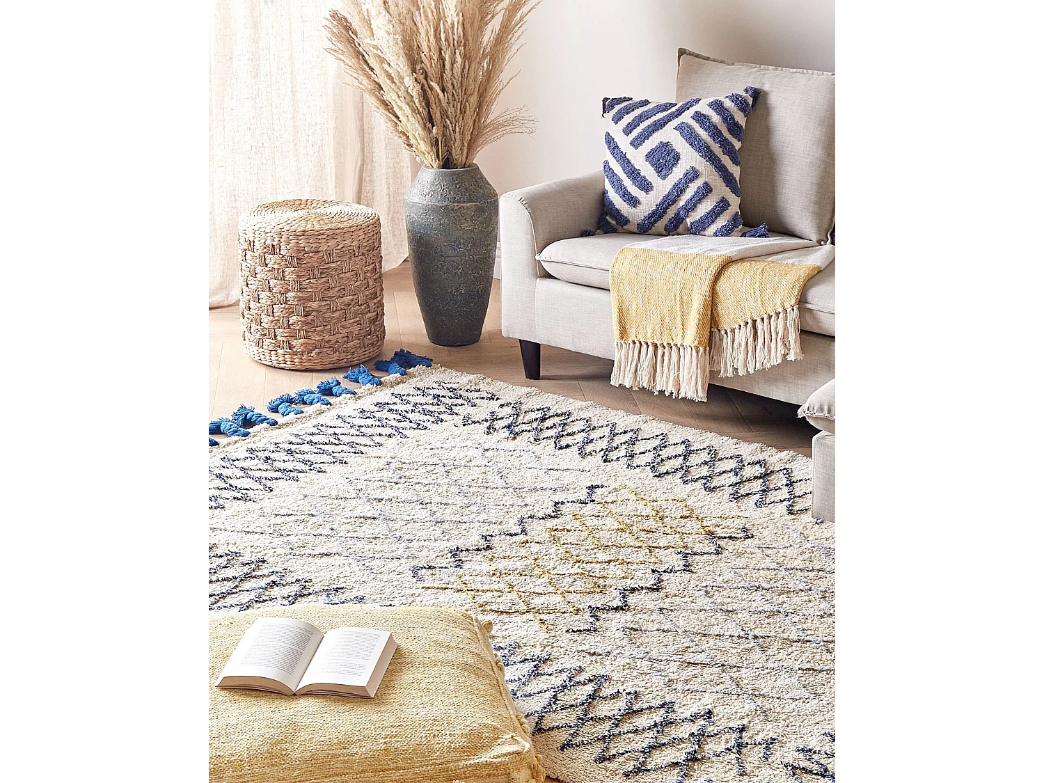 Teppich rechteckig Baumwolle beige / blau Muster geometrisch 160x230 cm Erzincan