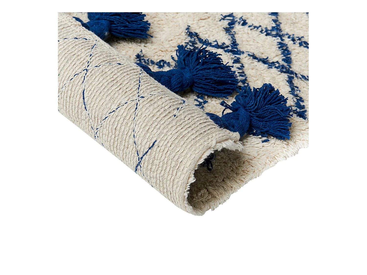 Teppich Baumwolle beige / blau 80 x 150 cm geometrisches Muster Kurzflor ERZINCAN