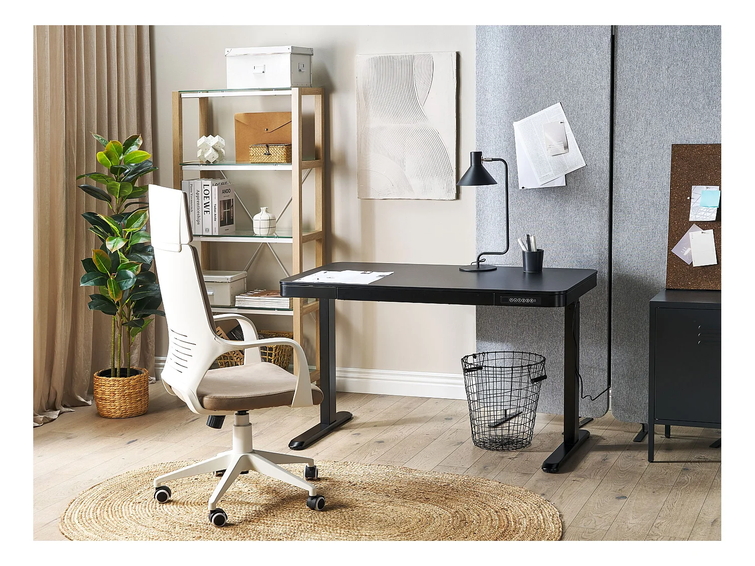 Höhenverstellbarer Schreibtisch schwarz 120 x 60 cm mit USB-Port Schublade Kenly