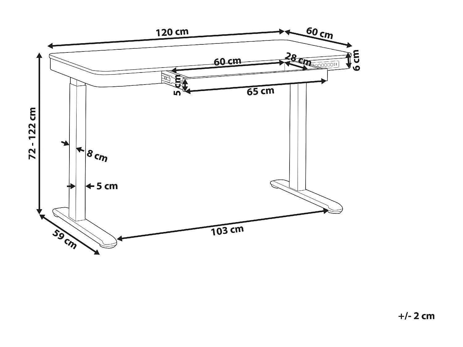 Höhenverstellbarer Schreibtisch schwarz 120 x 60 cm mit USB-Port Schublade Kenly