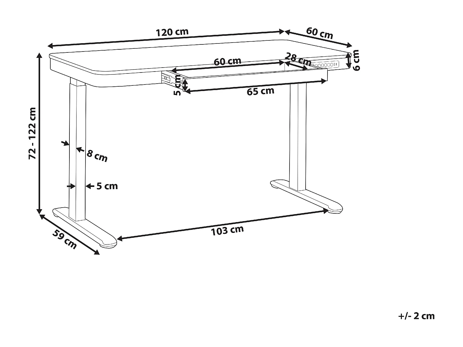 Bureau réglable en hauteur électriquement KENLY Noir 120 cm 60 cm avec port USB