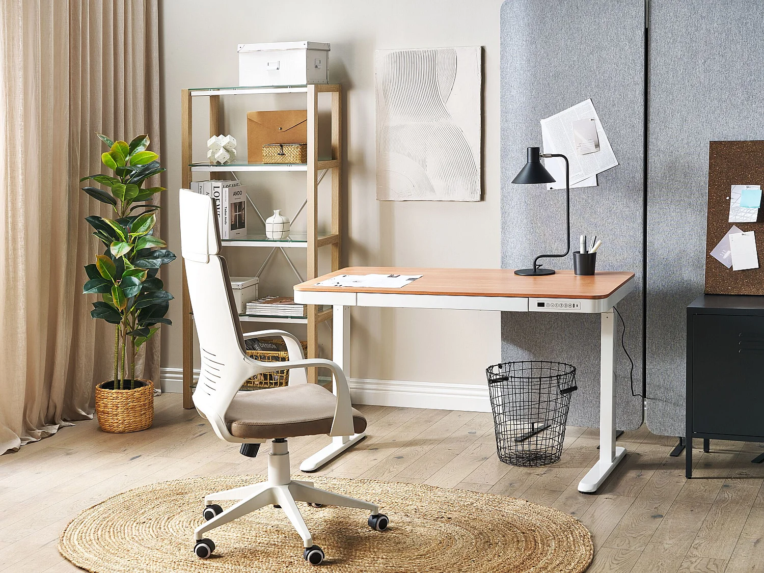 Bureau réglable en hauteur électriquement KENLY Marron/blanc 120 cm 60 cm avec port USB