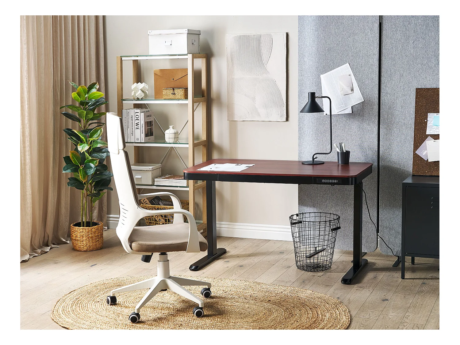 Escritorio de altura regulable eléctrico con puerto USB madera oscura/negro 120 x 60 cm KENLY