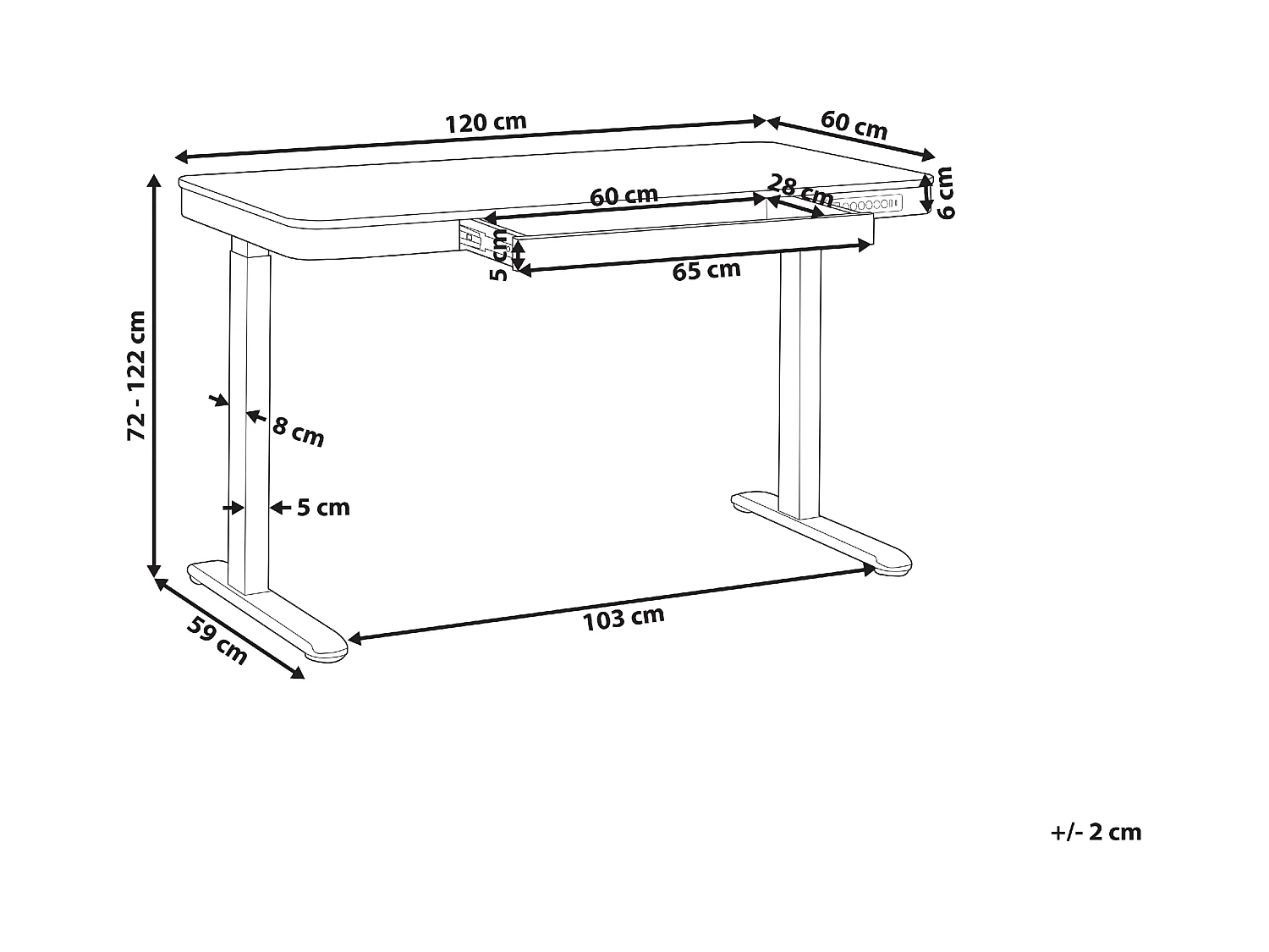 Escritorio de altura regulable eléctrico con puerto USB madera oscura/negro 120 x 60 cm KENLY