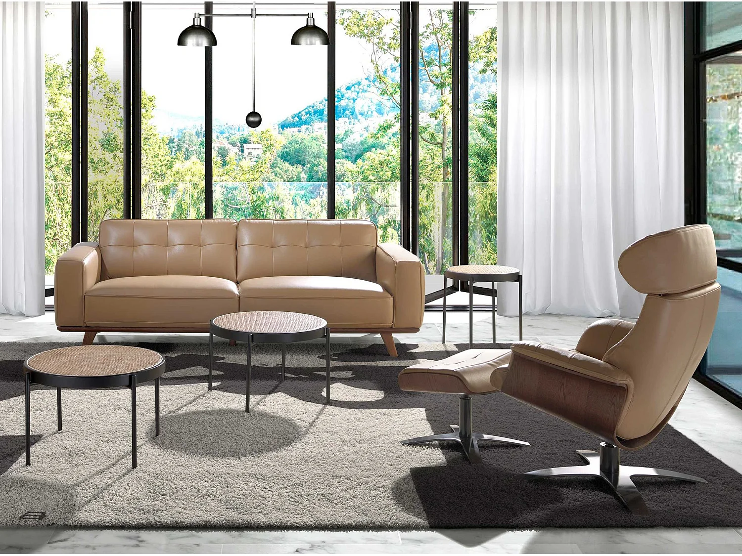 Sand leren draaibare fauteuil 5087 ANGEL CERDA