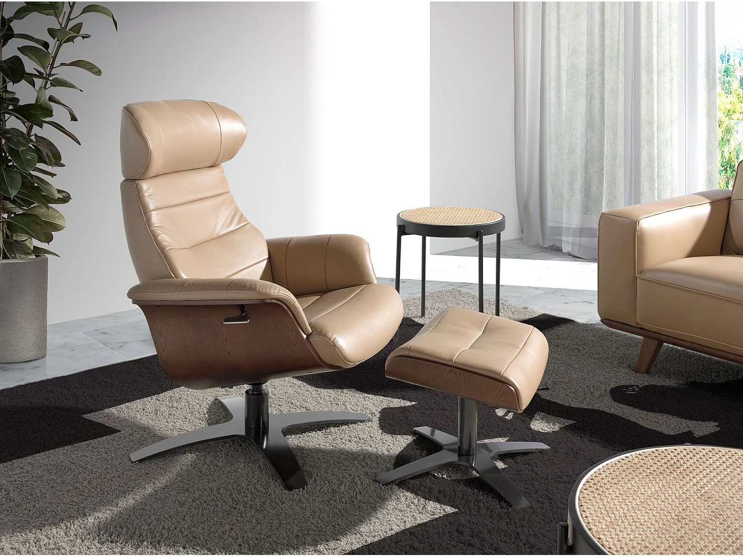 Sandfarbener Leder-Drehsessel 5087 ANGEL CERDA