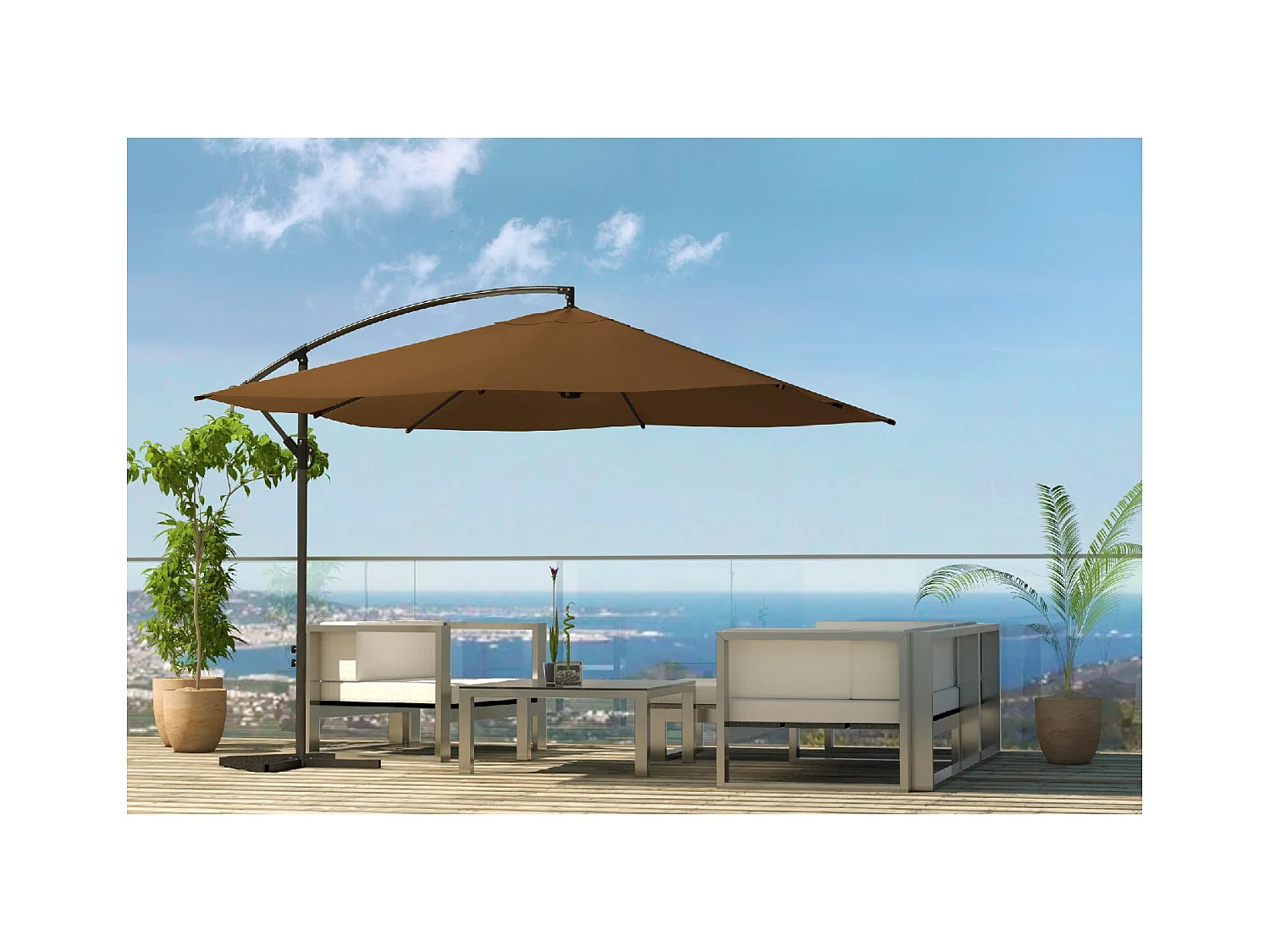 Verplaatste Vierkante Parasol 3x3m Chocolade Solenzara Aluminium Geverfd Antraciet