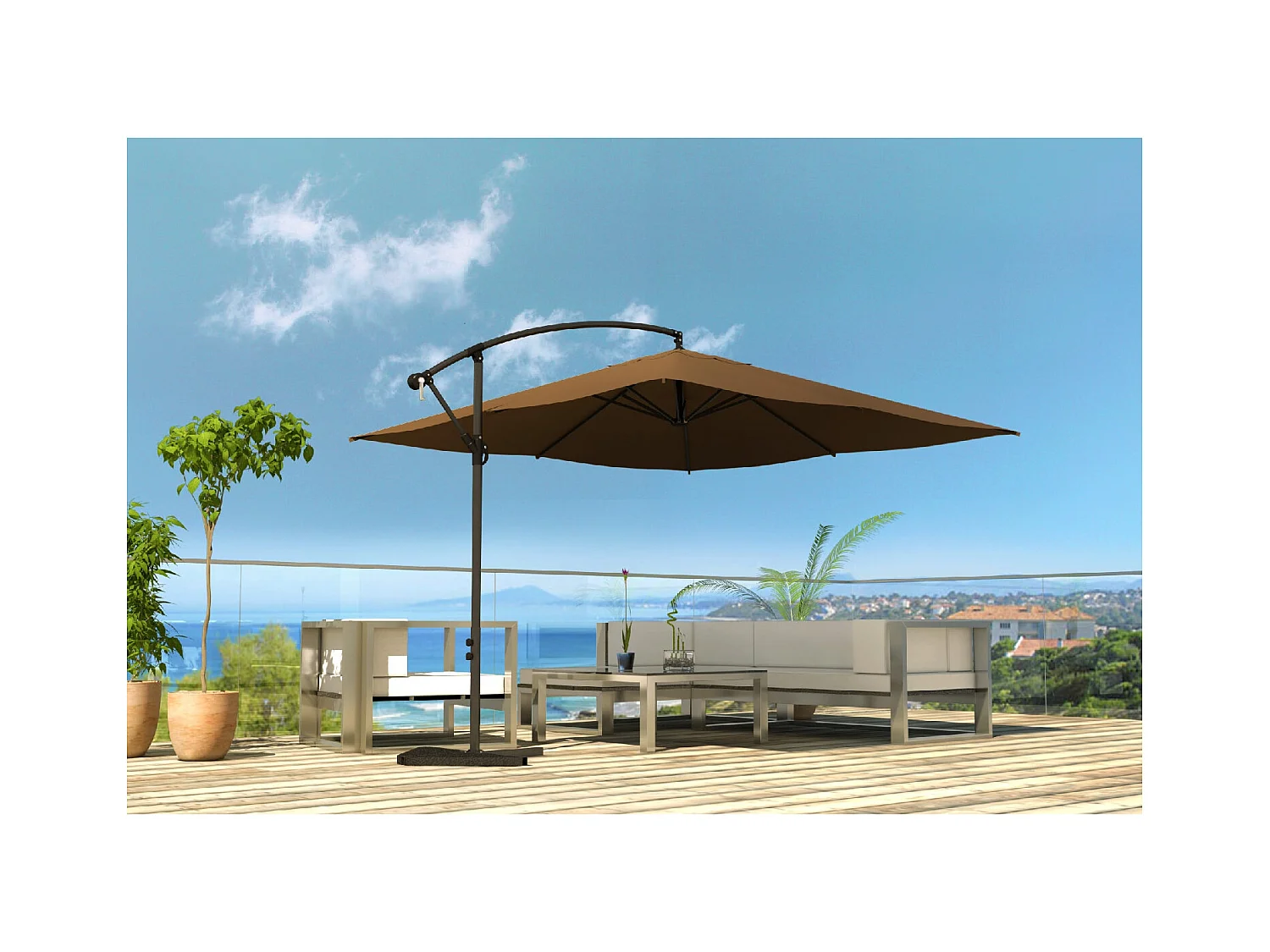 Parasol déporté 3 x 3 m chocolat SOLENZARA