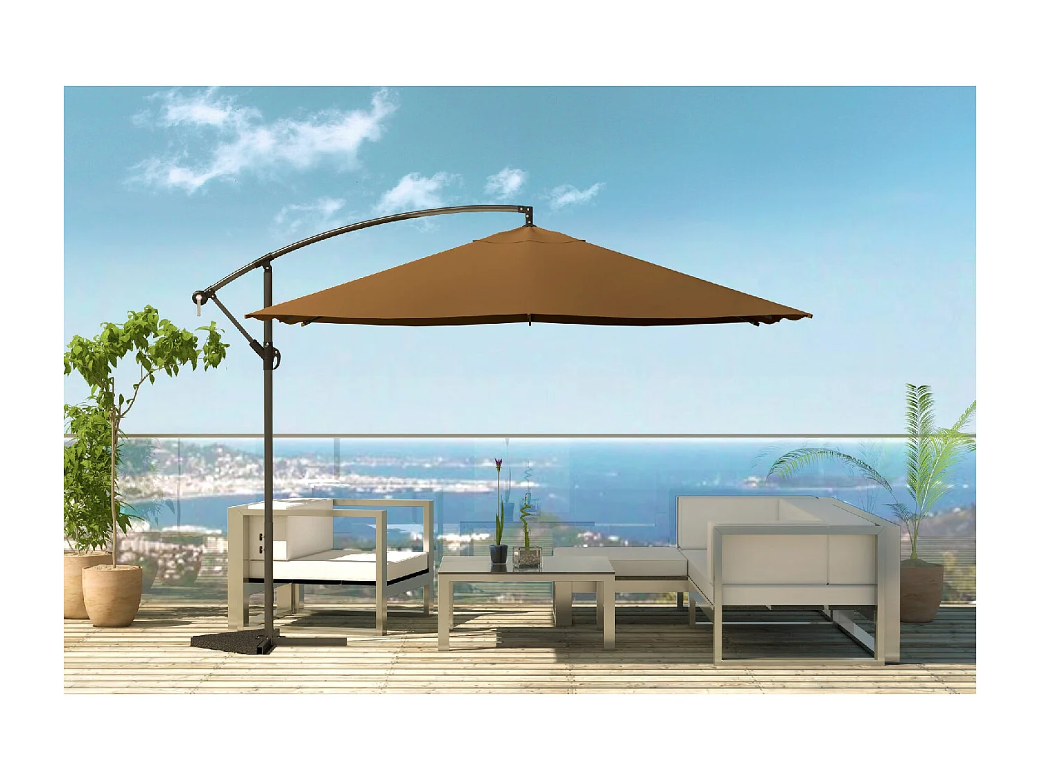 Parasol déporté 3 x 3 m chocolat SOLENZARA