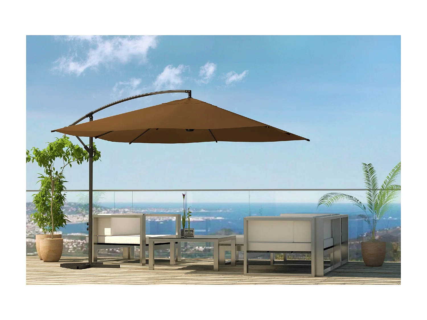 Parasol déporté 3 x 3 m chocolat SOLENZARA