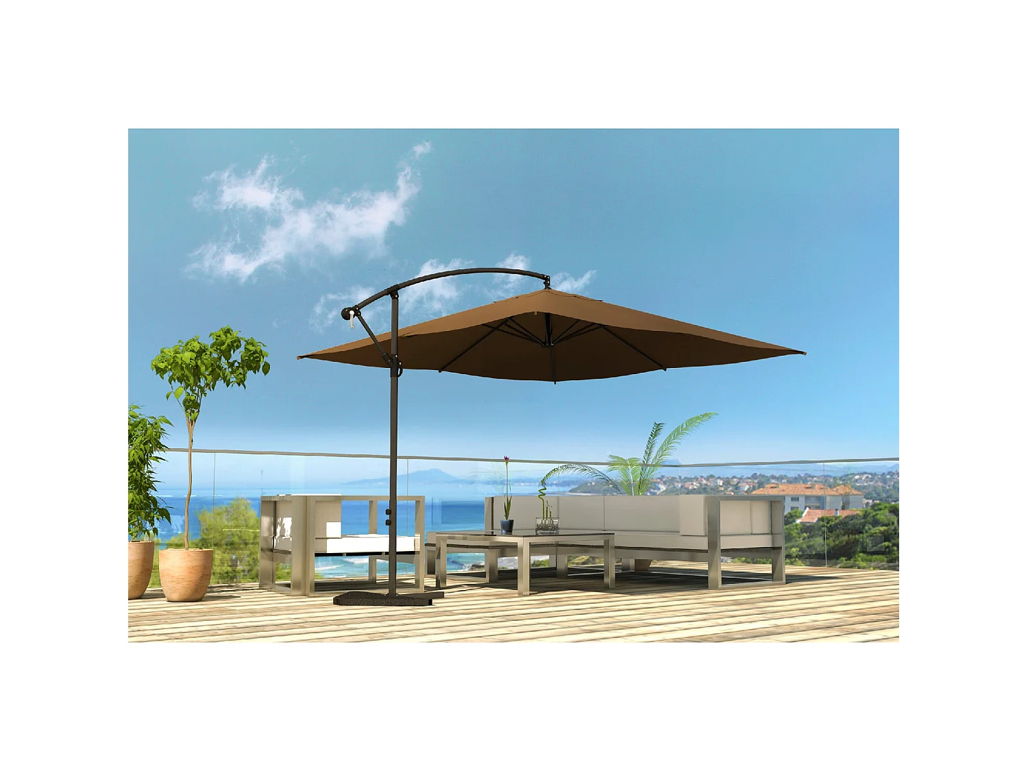 Parasol  marron déporté carré 3 x 3 m SOLENZARA