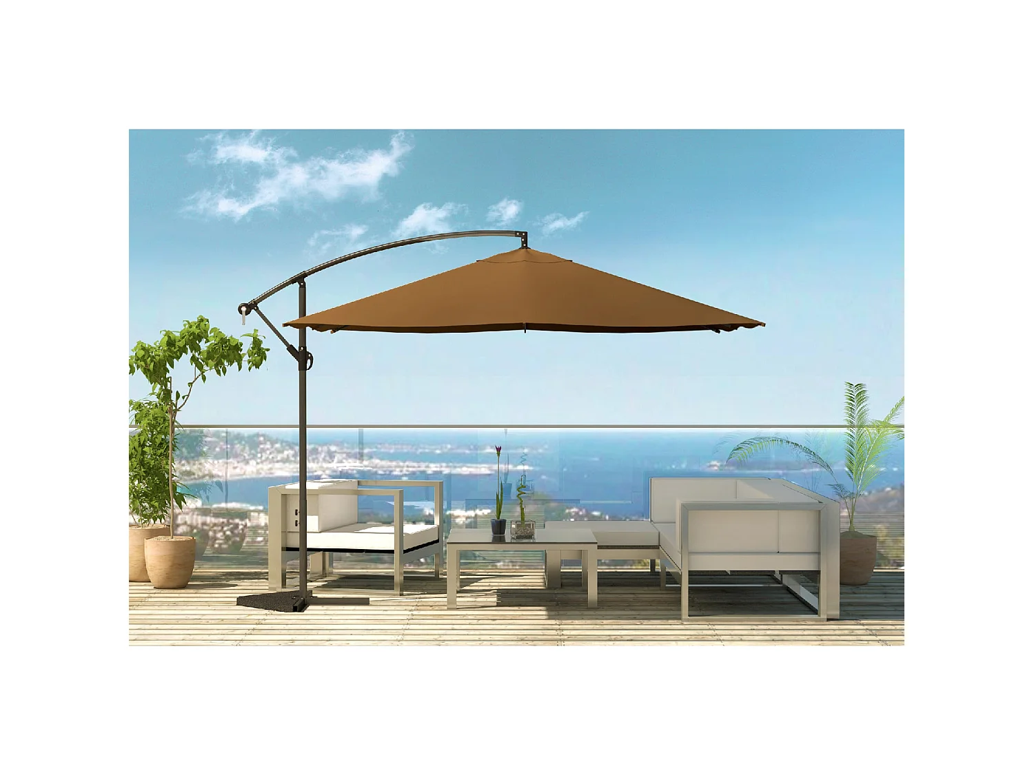Parasol  marron déporté carré 3 x 3 m SOLENZARA