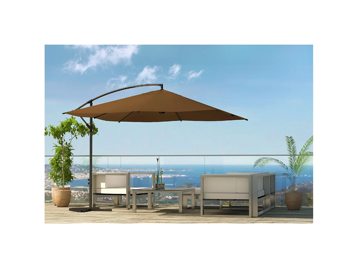 Parasol  marron déporté carré 3 x 3 m SOLENZARA