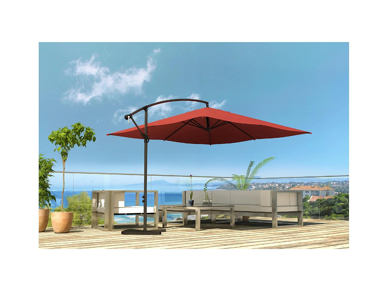 Terracotta Zweefparasol 3x3m Solenzara van Aluminium en Polyester