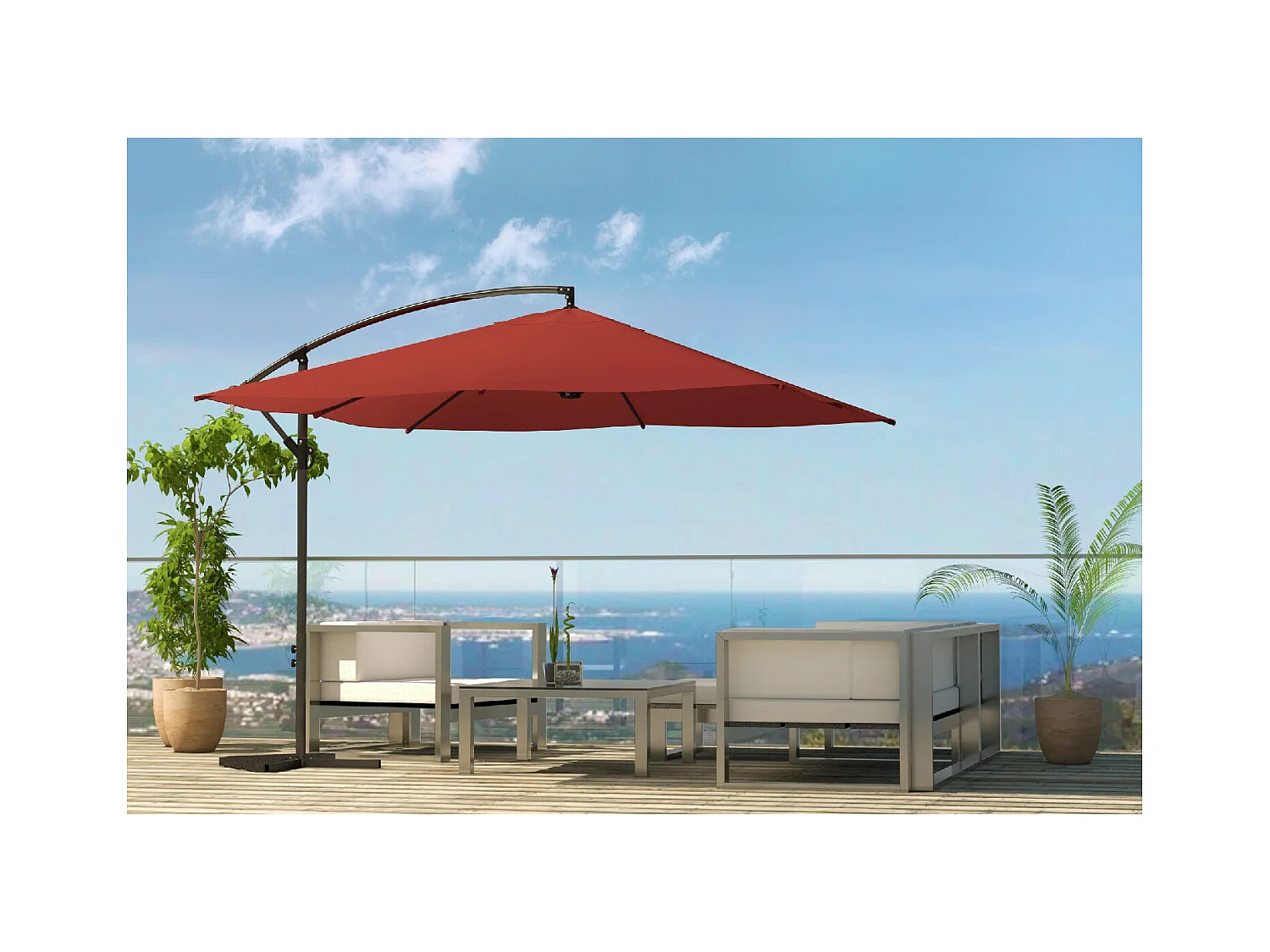 Terracotta Zweefparasol 3x3m Solenzara van Aluminium en Polyester