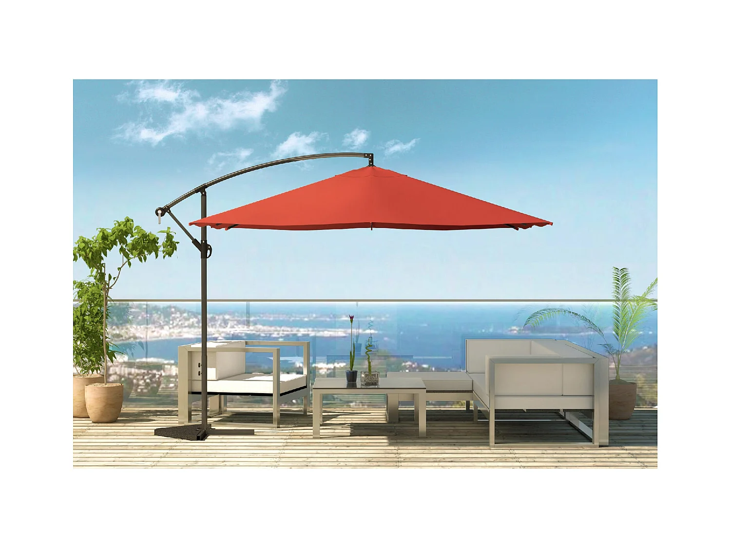 Terracotta Zweefparasol 3x3m Solenzara van Aluminium en Polyester
