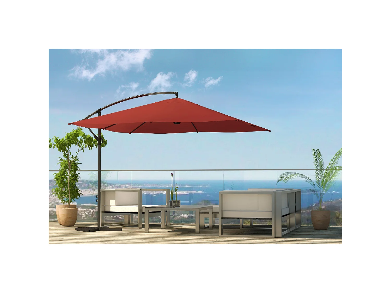 Parasol  terracotta déporté carré 3 x 3 m SOLENZARA