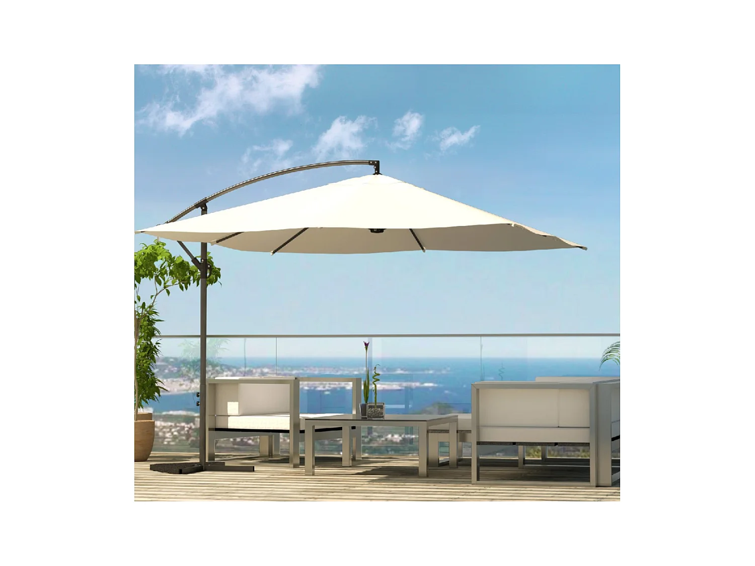 Guarda-sol quadrado 3x3m bege inclinável com manivela anti-retorno - SOLENZARA